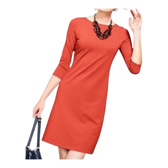 Garnet Hill Favorite A-Line Knit Terracotta 3/4 Sleeve Dress L - Picture 1 of 7